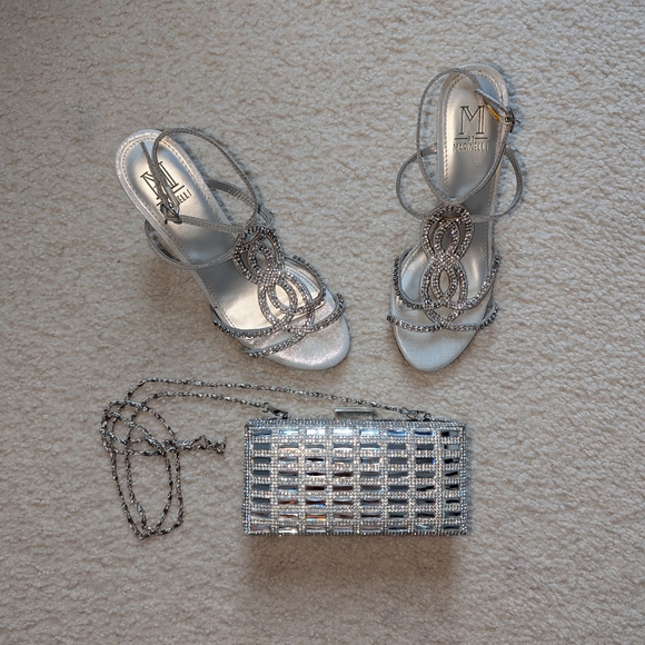 Nordstrom Glamour Party Heels Crystal Silver Clutch Bag - Picture 3 of 5